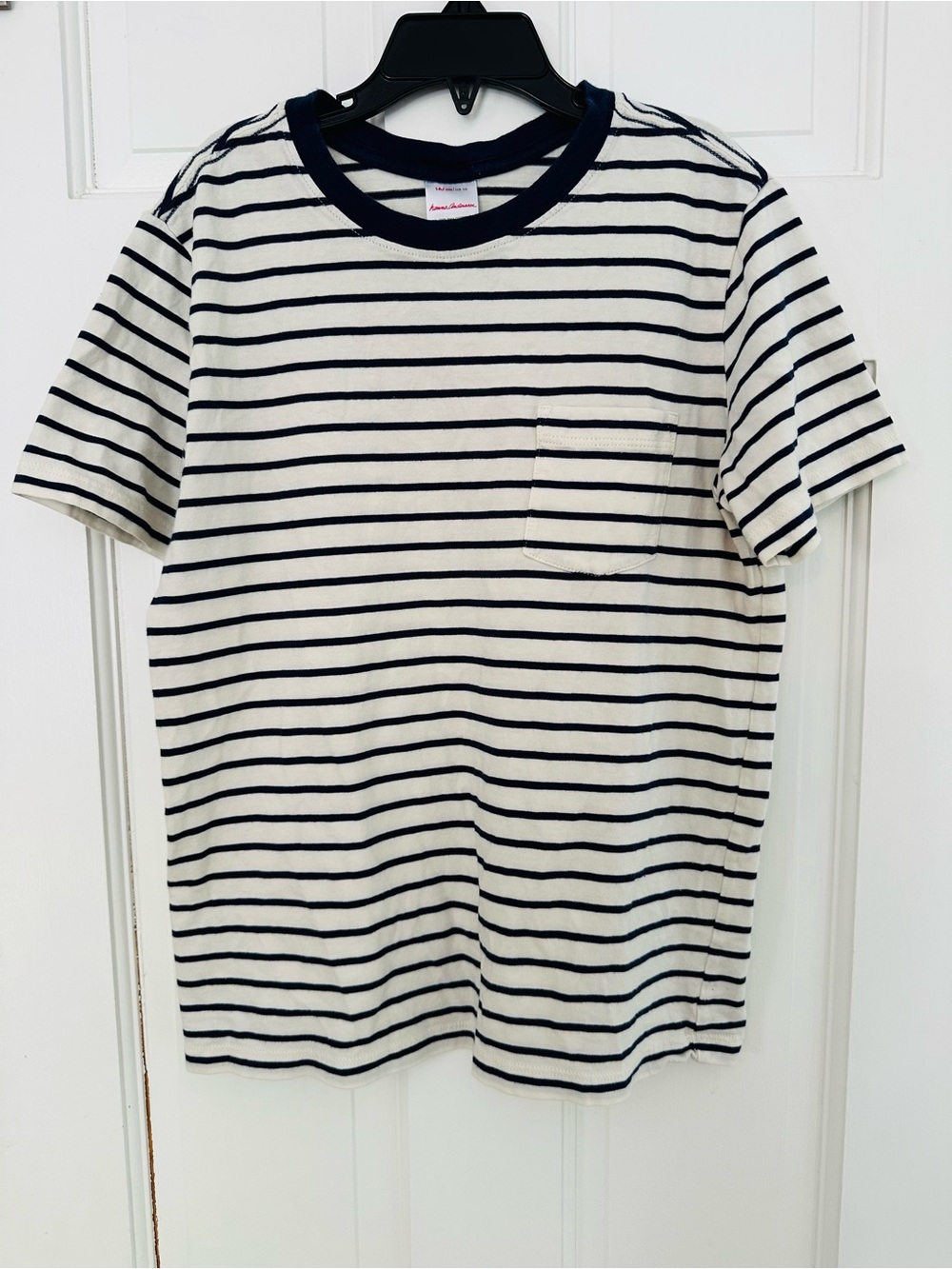 Hanna Andersson Kids Bright Basics Pima Cotton Pocket T-Shirt Navy & White Sz 10